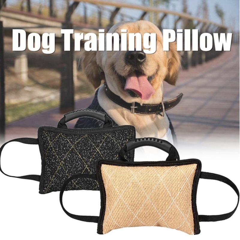 Interactive Squeaky Plush Dog Toy - 丈夫な犬用トレーニングバイトタグトイ、3つのハンドル付きジュート製安全噛み付きパッド枕、小型犬・中型犬の綱引き遊びに最適