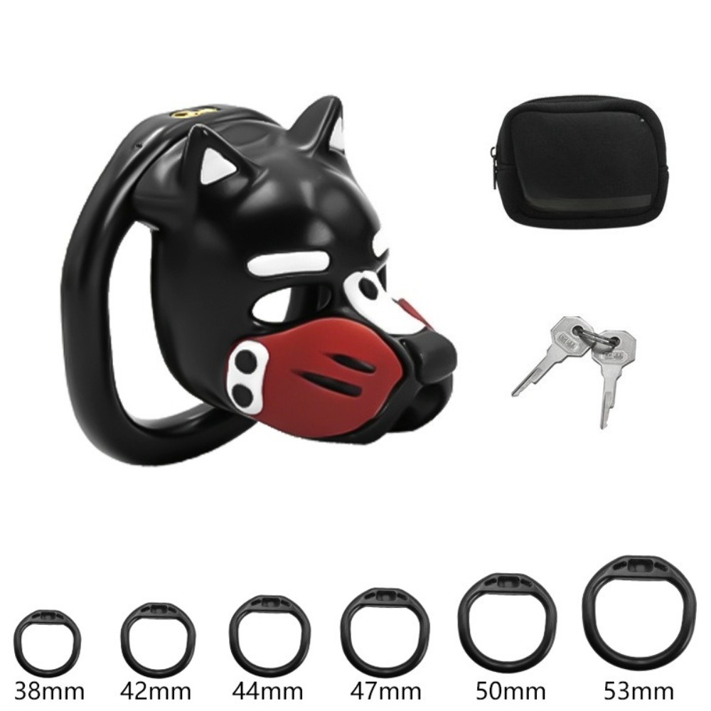 Dog Toys - 新しい犬の頭型貞操帯、カラフルなマスクと6つのペニスリング付き、BDSM K9トレーニング、ゲイ向け不倫防止大人のおもちゃ（18歳以上男性向け）
