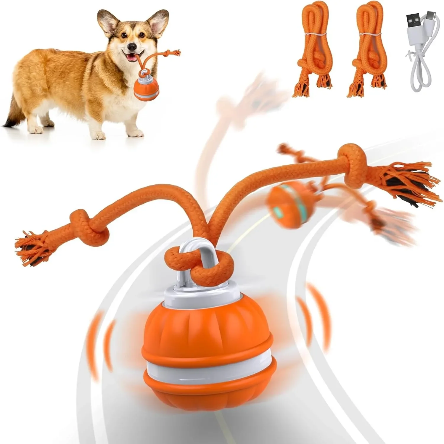 Automatic Moving Dog Ball - 犬用ペットボール。インタラクティブなおもちゃ。動きを感知して転がるボール。子犬や小型犬向け。自動で動くおもちゃ。USB充電式。