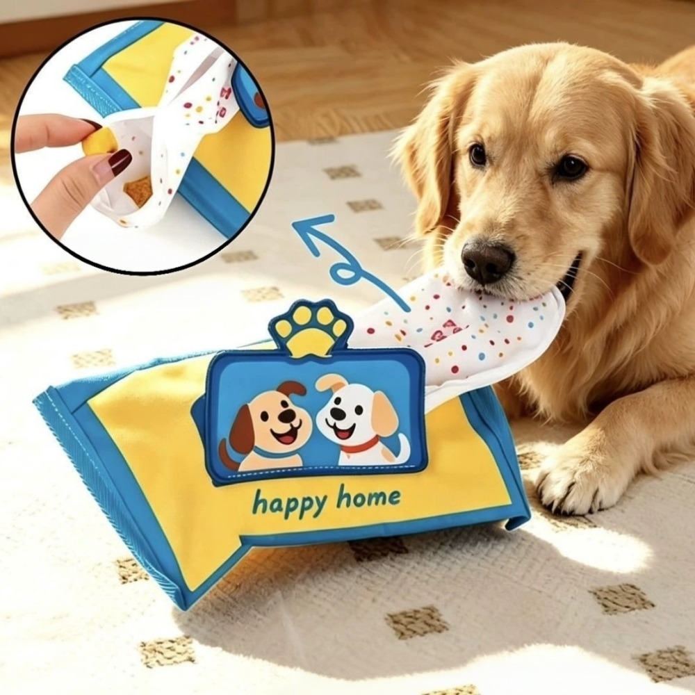 Interactive Squeaky Plush Dog Toy - 丈夫で破れにくい、ペット用おもちゃのティッシュボックス。オックスフォード生地製で、音が鳴り、中におやつが隠されており、子犬が噛むのに適した、犬と遊べるインタラクティブなおもちゃ。