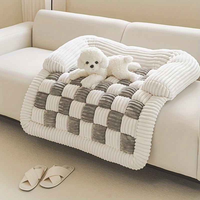 Pet Beds - 格子柄ペットベッドマット、冬用超ソフトフリース保温パッド、滑り止め付き小型犬・中型犬・大型犬用ドッグカウチマット
