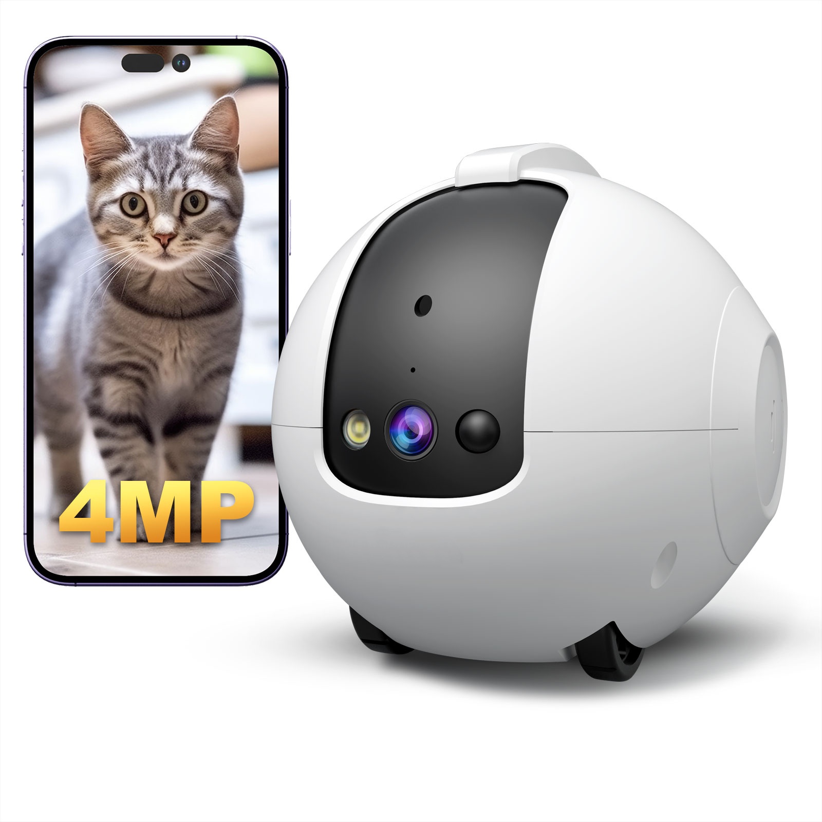 Dog Toys - ペット用カメラロボット 4MP、双方向音声対応、2.4GHz Wi-Fi接続、猫用ロボットおもちゃ、猫や犬の様子を監視できるペット用カメラ。