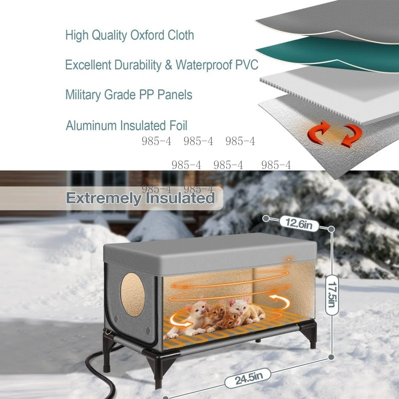 電気暖房付き屋外ペットハウス、防風・防雨・耐傷性、冬用暖かい - Pet Beds のレビューと価格