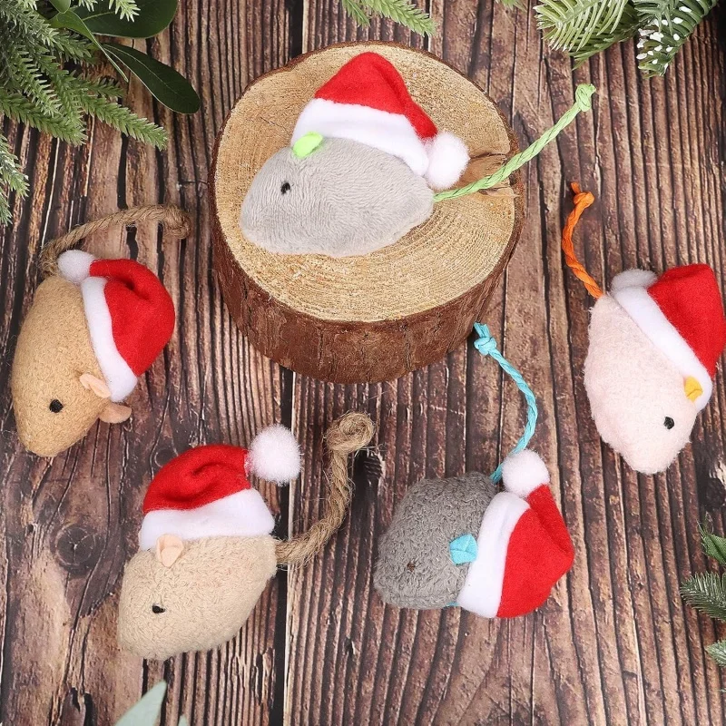 クリスマス柄の帽子をかぶった、猫とネズミの形をした、猫が喜ぶ - Catnip Interactive Plush Mouse のレビューと価格