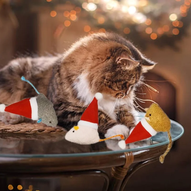 クリスマス柄の帽子をかぶった、猫とネズミの形をした、猫が喜ぶ - Catnip Interactive Plush Mouse のレビューと価格