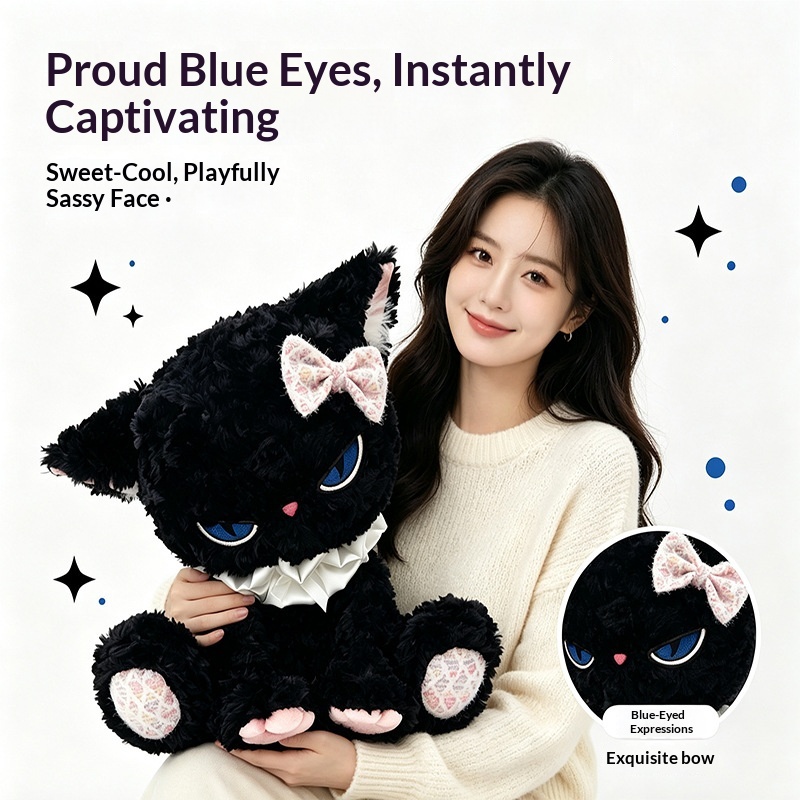 黒猫のぬいぐるみ、青い目、柔らかい毛並み、卓上装飾、大人や友 - Cat Toys のレビューと価格