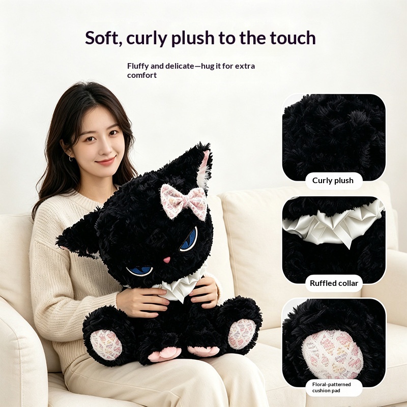 黒猫のぬいぐるみ、青い目、柔らかい毛並み、卓上装飾、大人や友 - Cat Toys のレビューと価格
