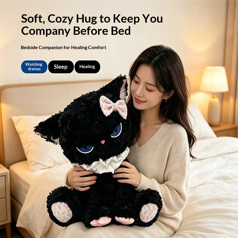 黒猫のぬいぐるみ、青い目、柔らかい毛並み、卓上装飾、大人や友 - Cat Toys のレビューと価格
