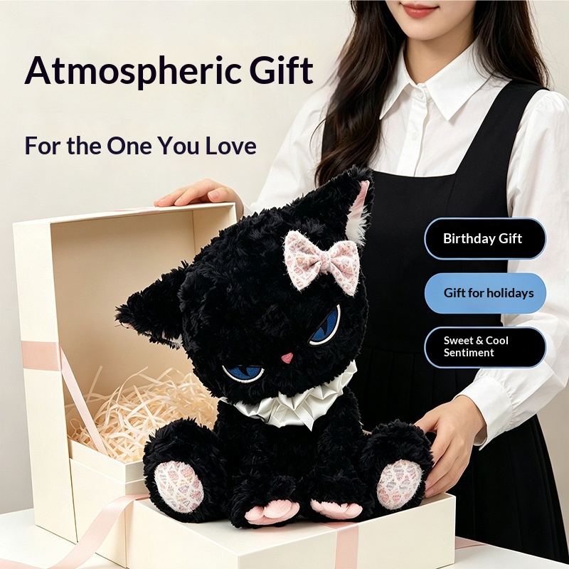 黒猫のぬいぐるみ、青い目、柔らかい毛並み、卓上装飾、大人や友 - Cat Toys のレビューと価格