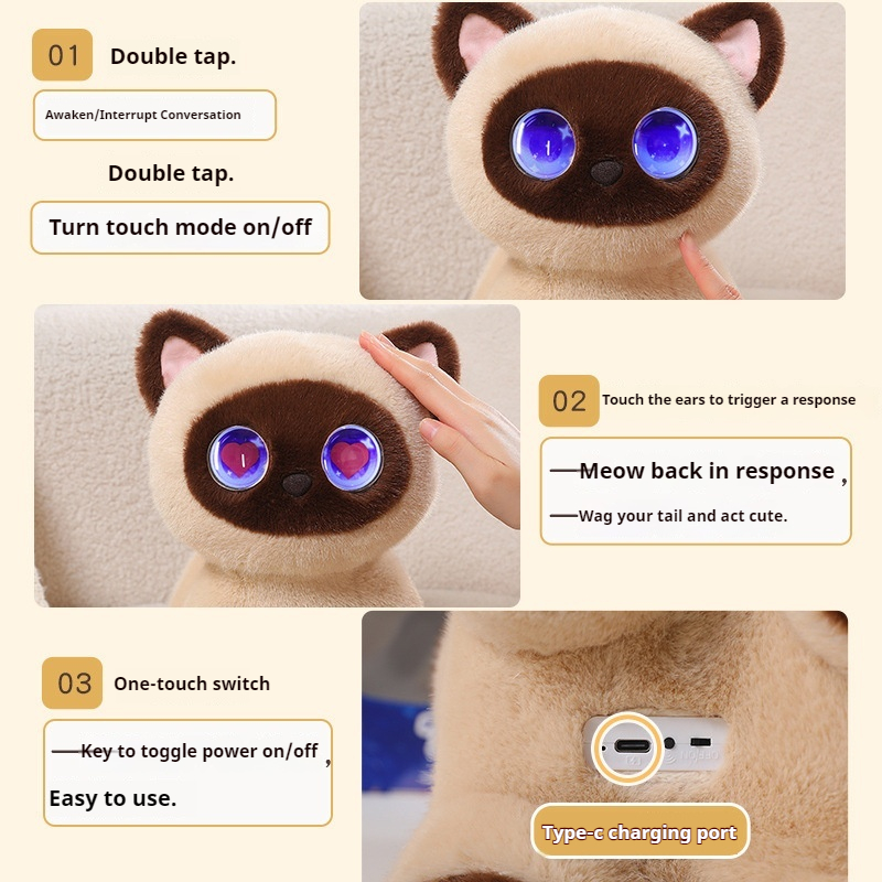 AI搭載のスマート猫ぬいぐるみ。インタラクティブな音声機能、 - Cat Toys のレビューと価格