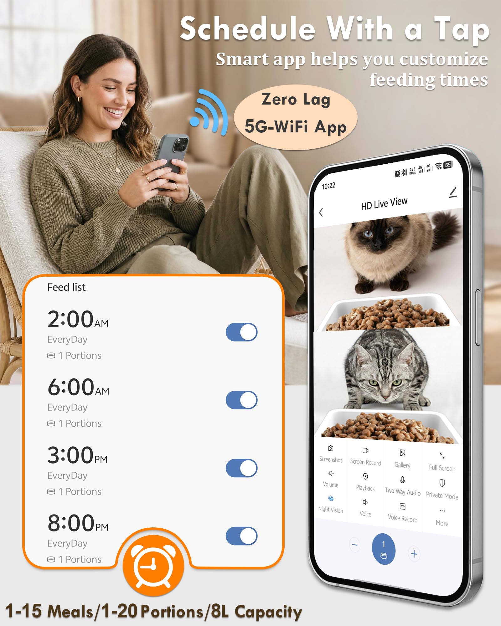 5GHz WiFi 8L スマート自動ペットフィーダー デュ - Pet Feeders のレビューと価格